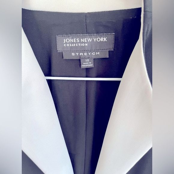 Jones New York Stretchy Crepe Open Blazer, White Lapel Detail Sz 10 - Picture 3 of 4